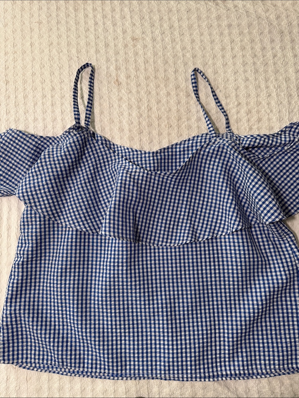 Blue Gingham Ruffle Off-Shoulder Camisole - Picture 5 of 6